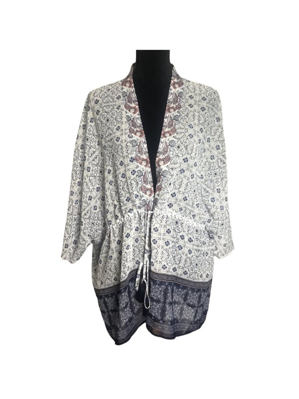 Christopher & Banks Floral Drawstring Kimono in Blue/White - Sz S/M